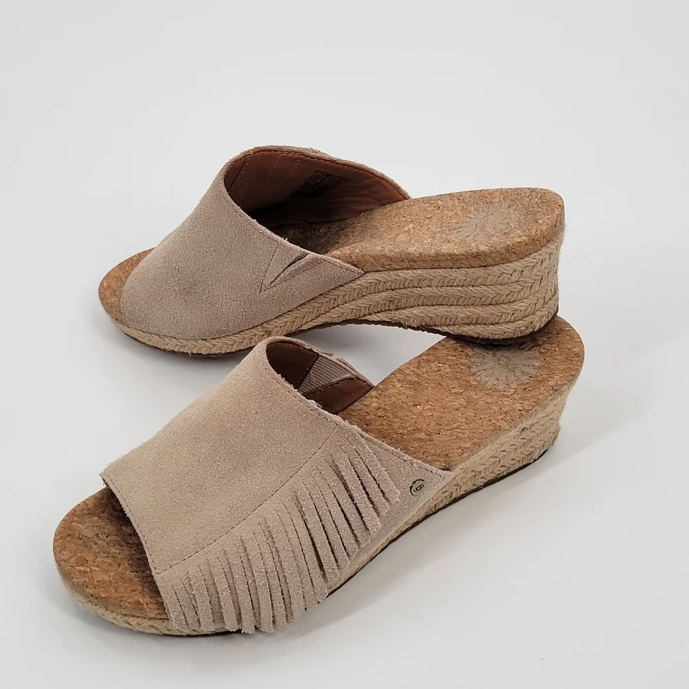 Ugg Danes Wedge Suede Leather Espadrille  Fringe Sandal 6